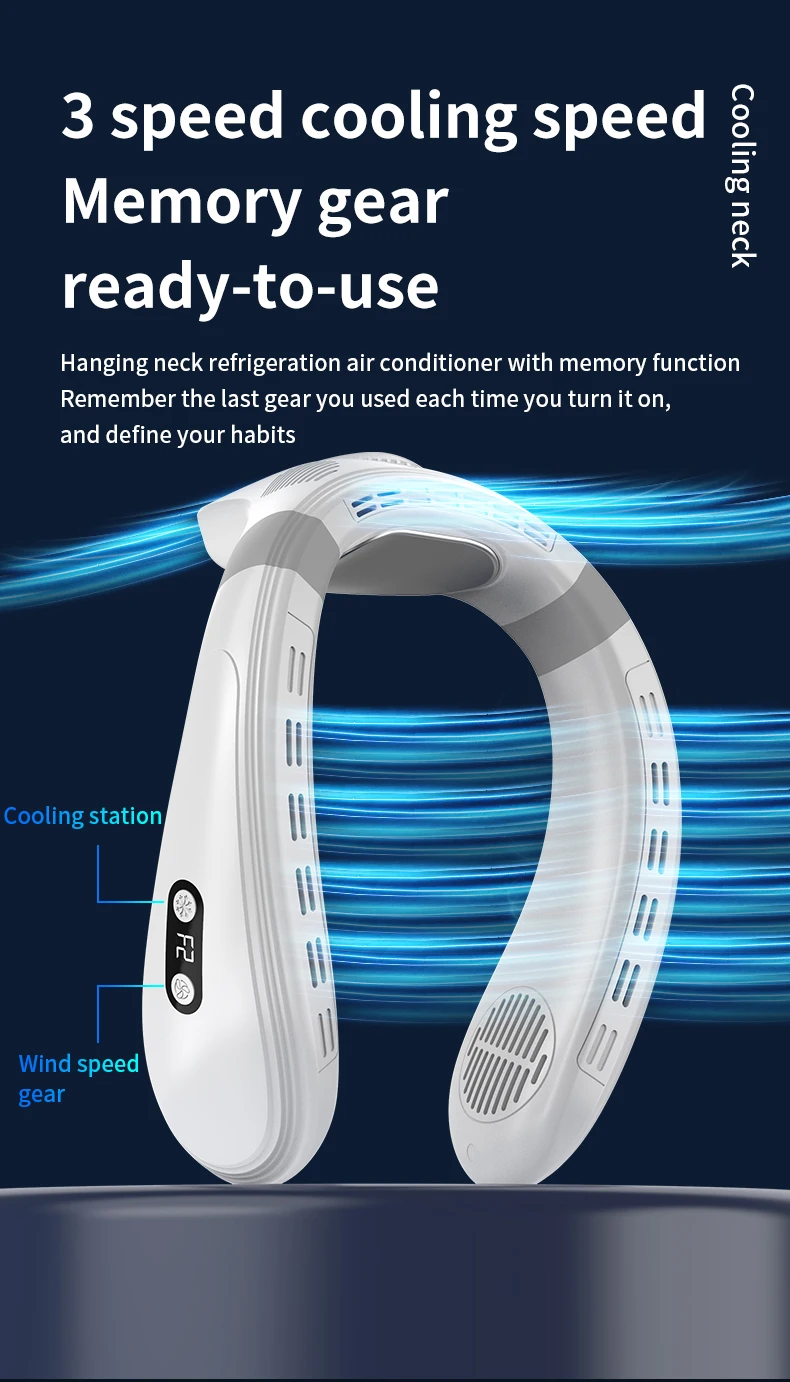 RESUXI New Portable Semiconductor Refrigeration Neck Fan 5200mAh Rechargeable Bladeless Fan Wearable Cooler Multi Purpose Fan