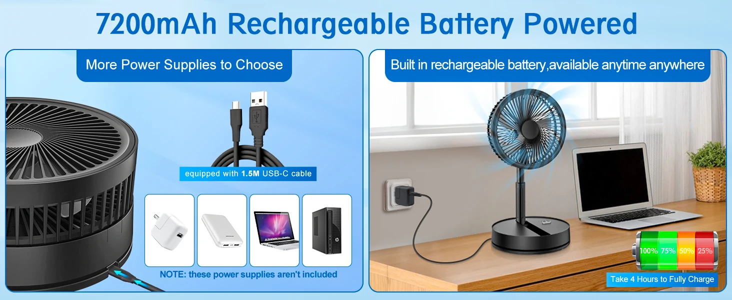 Portable Silent Charging Long-life Mini USB Desktop Fan With Telescopic And Folding Floor-standing Household Electric Fan