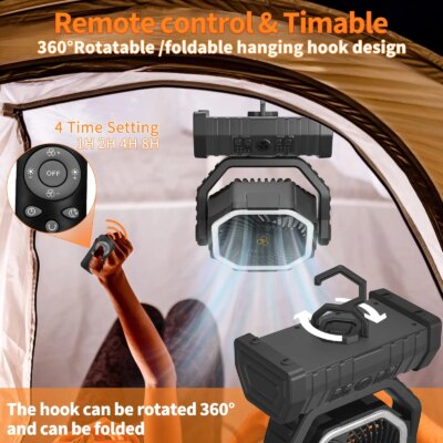 20000mAh High-Capacity Battery LED Light Camping Fan Movable Wireless Air Circulators Outdoor Ventilador with Hook - Image 5