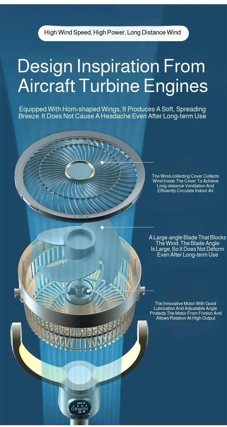 Floor Fan DC Ultra-quiet Electric Fan Power-saving Air Circulation Fan  Air Convection Spiral Turbine Cooling Fan Standing Fan