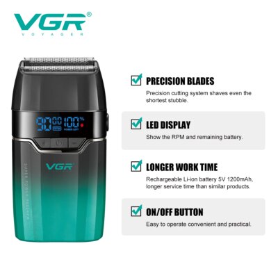 VGR Shaver Electric Beard Trimmer 9000 RPM Razor Professional Shaving Machine LED Reciprocating Razor Portable Shaver Man V-308 - Image 2
