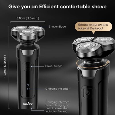 SEJOY 3 In 1 Multifunction Mens Electric Shaver Powerful Beard Nose Hair Trimmer Shaving Machine Electric Razor Waterproof - Image 5