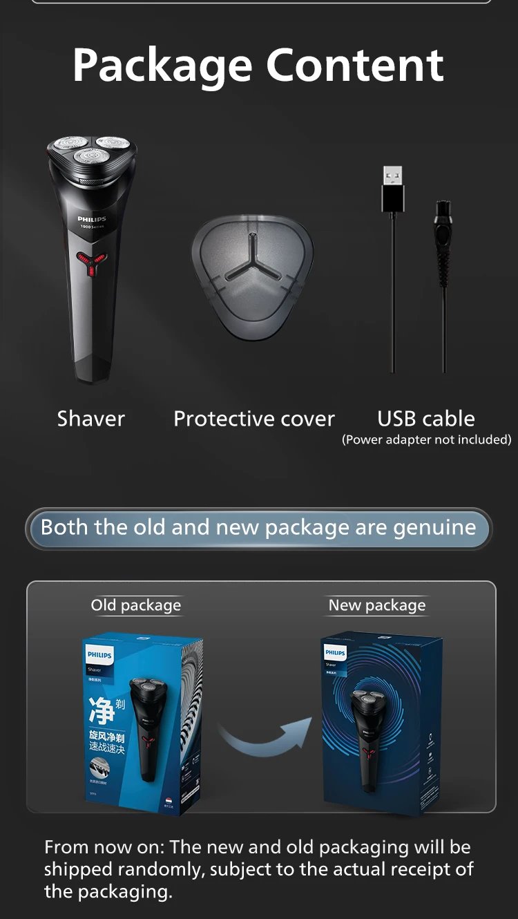 PHILIPS S1113 Electric Shaver USB Charge Stainless Steel PowerCut Blade Razor Triple Floating Head Men Fast Shave Beard Trimmer