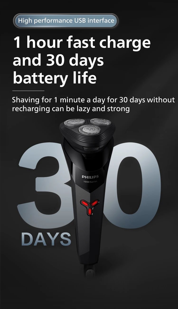 PHILIPS S1113 Electric Shaver USB Charge Stainless Steel PowerCut Blade Razor Triple Floating Head Men Fast Shave Beard Trimmer