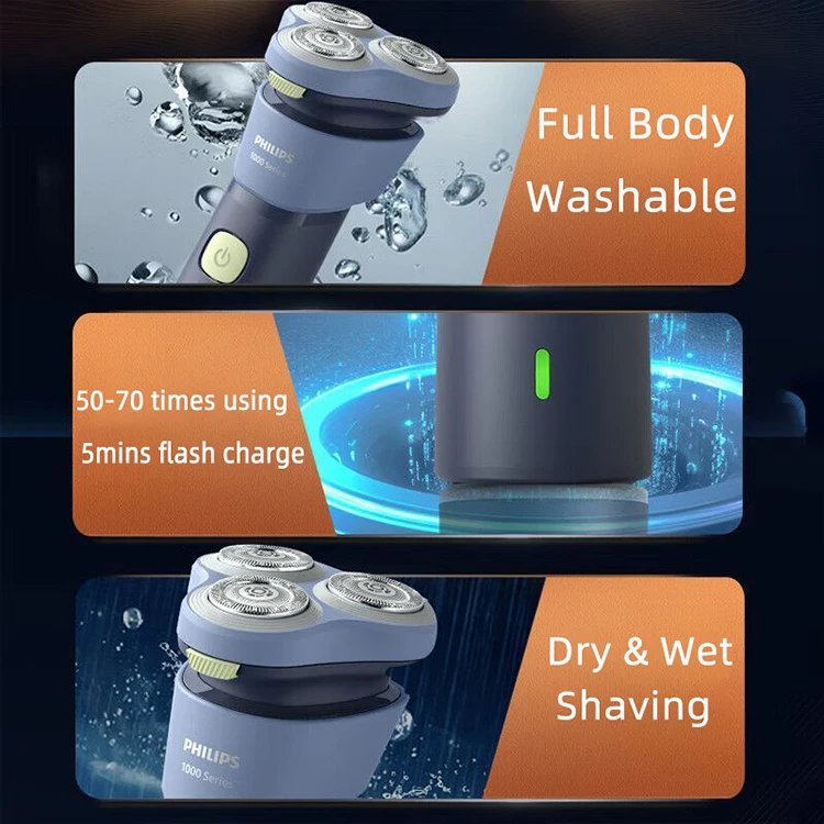 PHILIPS S1113 Electric Shaver USB Charge Stainless Steel PowerCut Blade Razor Triple Floating Head Men Fast Shave Beard Trimmer