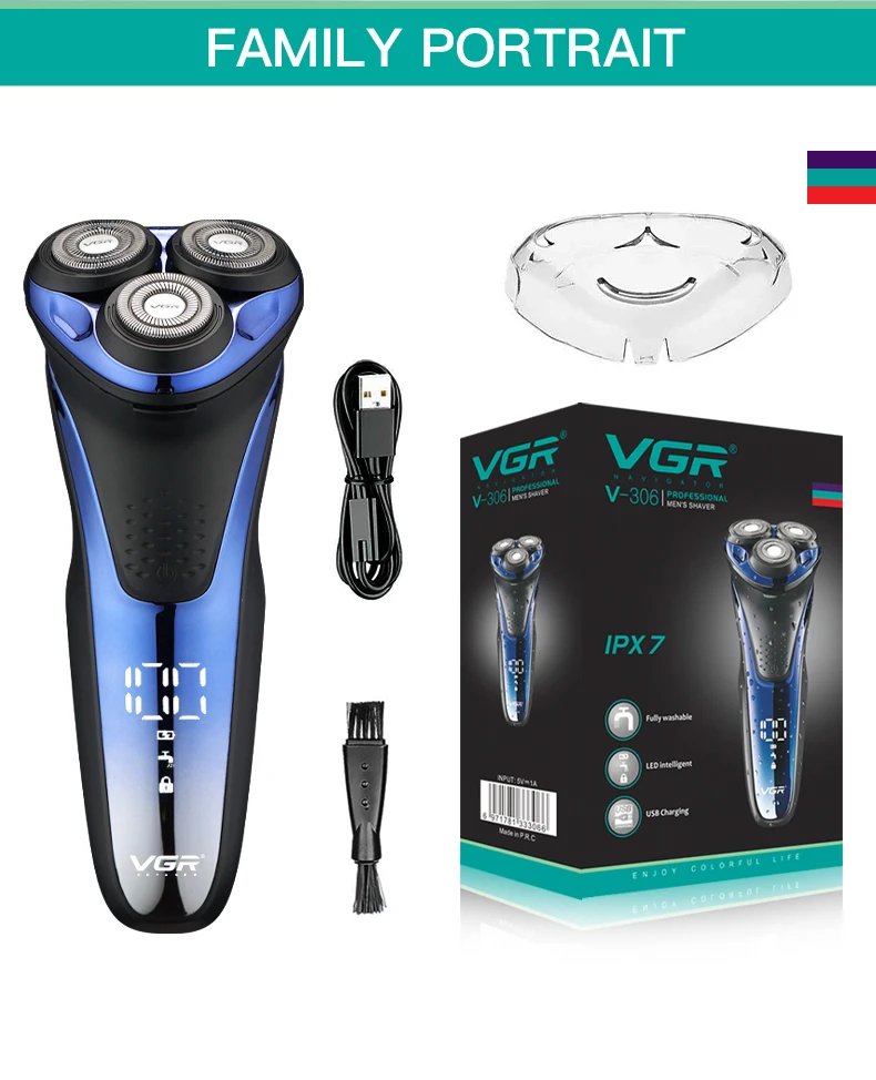 VGR Electric Shaver Professional Razor Waterproof Beard Trimmer Rotary 3D Floating Shaving Rechargeable Electric for Men V-306 VGR Electric Shaver Professional Razor Waterproof Beard Trimmer Rotary 3D Floating Shaving Rechargeable Electric for Men V-306