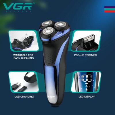 VGR Electric Shaver Professional Razor Waterproof Beard Trimmer Rotary 3D Floating Shaving Rechargeable Electric for Men V-306 - Image 2