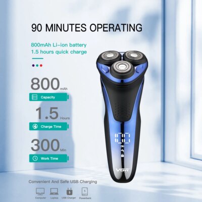 VGR Electric Shaver Professional Razor Waterproof Beard Trimmer Rotary 3D Floating Shaving Rechargeable Electric for Men V-306 - Image 5