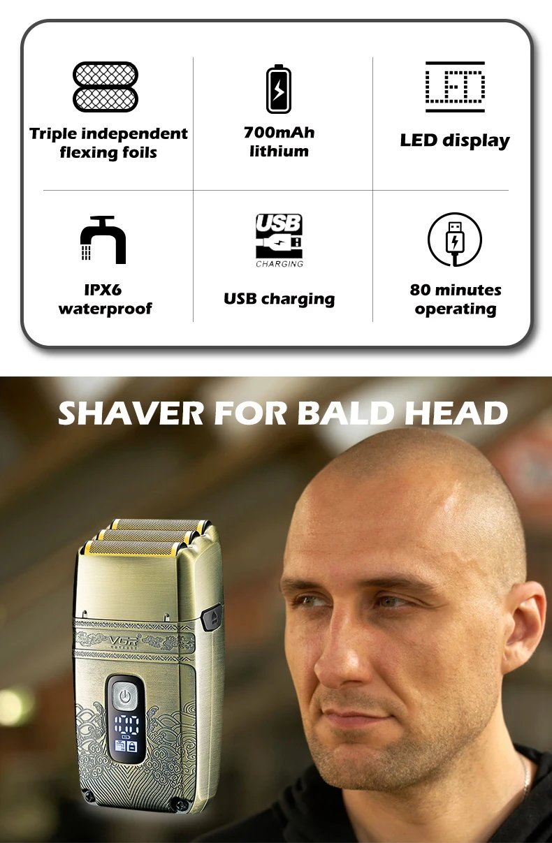 VGR Shaver Professional Electric Razor Shaving Machine Waterproof Beard Trimmer Metal Razor Digital Display Shaver for Men V-335 VGR Shaver Professional Electric Razor Shaving Machine Waterproof Beard Trimmer Metal Razor Digital Display Shaver for Men V-335