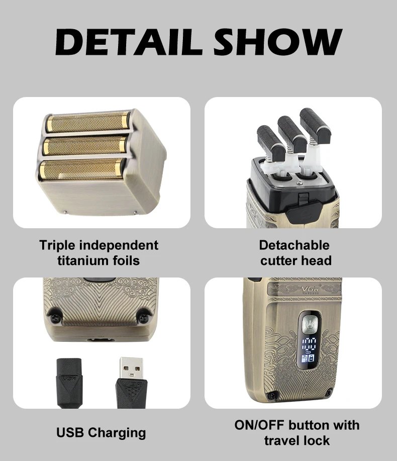 VGR Shaver Professional Electric Razor Shaving Machine Waterproof Beard Trimmer Metal Razor Digital Display Shaver for Men V-335 VGR Shaver Professional Electric Razor Shaving Machine Waterproof Beard Trimmer Metal Razor Digital Display Shaver for Men V-335