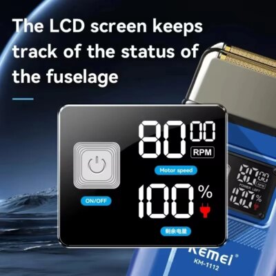 Kemei KM-1112 USB Charging IPX5 Waterproof Shaver 2 in1 Men's Rechargeable Electric Beard Razor Floating Forward Shaving Machine - Image 2