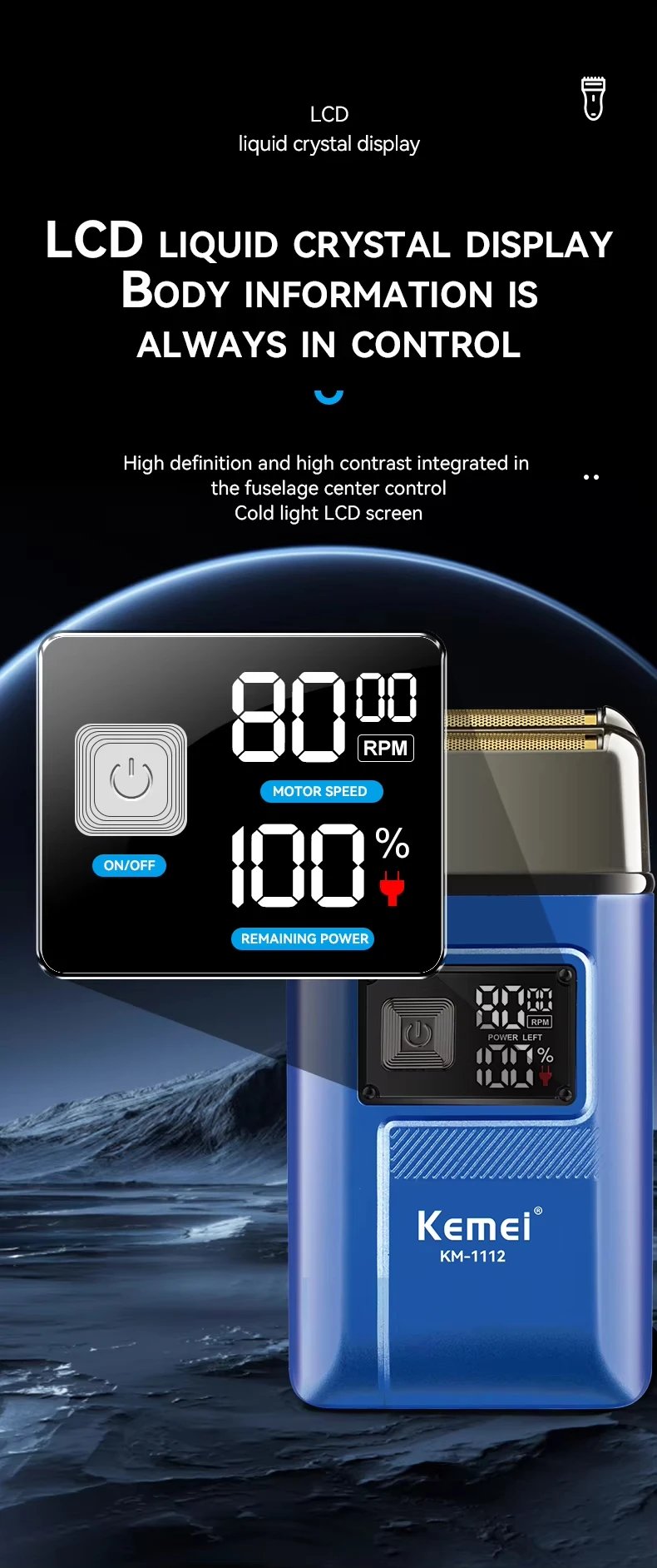 Kemei KM-1112 USB Charging IPX5 Waterproof Shaver 2 in1 Men's Rechargeable Electric Beard Razor Floating Forward Shaving Machine Kemei KM-1112 USB Charging IPX5 Waterproof Shaver 2 in1 Men's Rechargeable Electric Beard Razor Floating Forward Shaving Machine