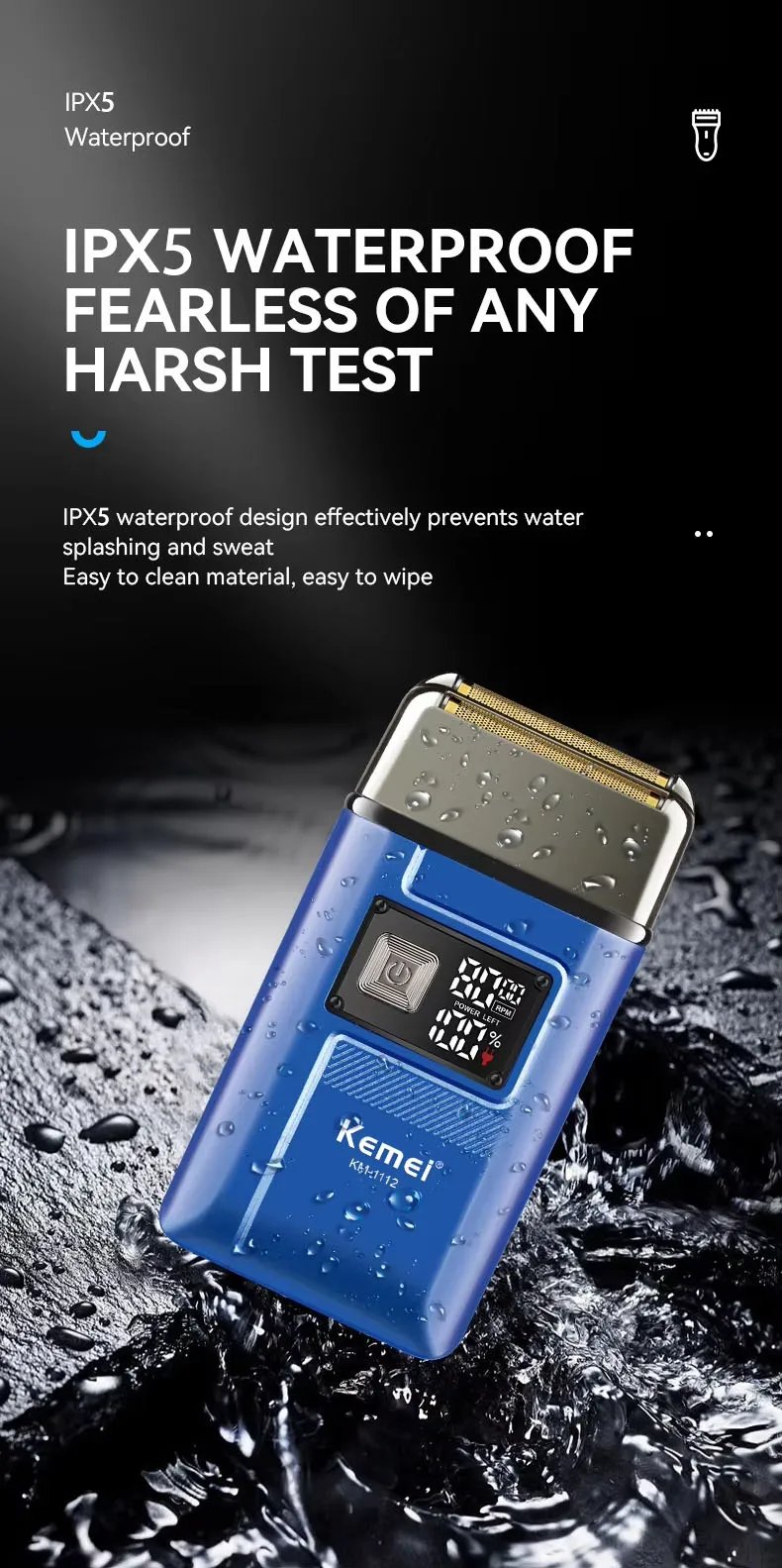 Kemei KM-1112 USB Charging IPX5 Waterproof Shaver 2 in1 Men's Rechargeable Electric Beard Razor Floating Forward Shaving Machine Kemei KM-1112 USB Charging IPX5 Waterproof Shaver 2 in1 Men's Rechargeable Electric Beard Razor Floating Forward Shaving Machine