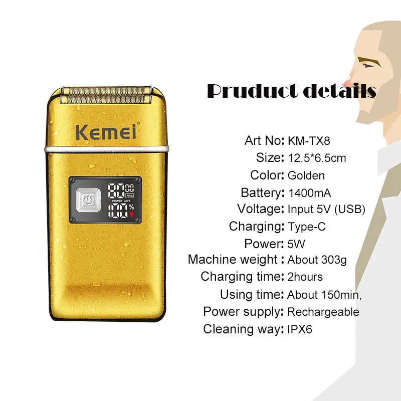 Kemei TX8 All-metal Electric Shaver Men Electric Razor Rechargeable Beard Shaver Floating Hair Trimmer Shaving Machine 8000RPM Kemei TX8 All-metal Electric Shaver Men Electric Razor Rechargeable Beard Shaver Floating Hair Trimmer Shaving Machine 8000RPM
