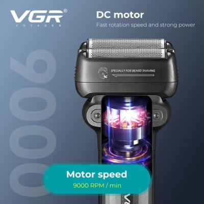 VGR Face Shaver Professional 0MM Foil Shaver 9000 RPM Shaving Beard Machine Electric Reciprocating Shaving Machine for Men V-368 - Image 4