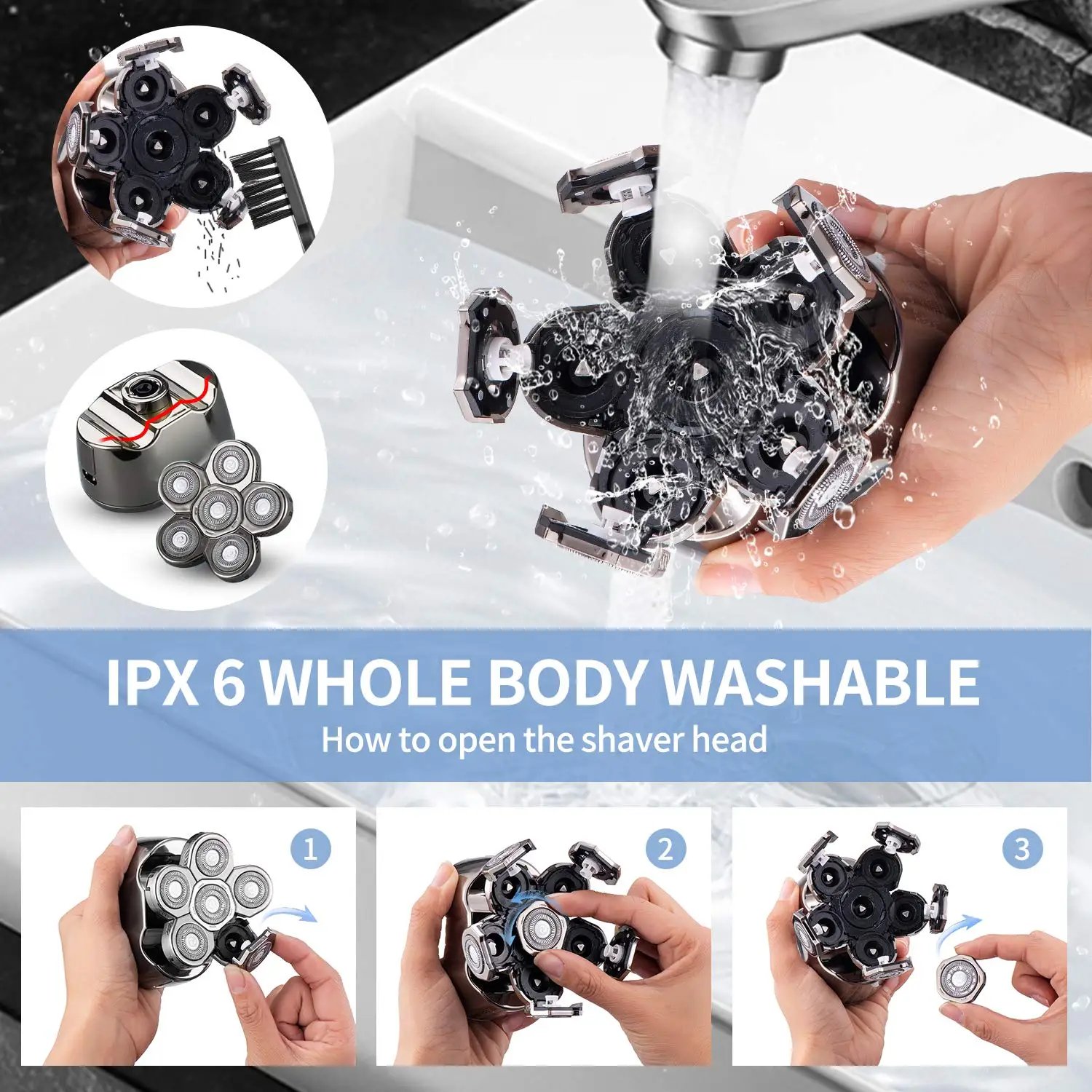 5in1 Beard Trimmer Electric Hair Shaver for Man Foil Hair Trimming 6 Floating Blades IPX6 Wash Professional Bald Shaving Machine