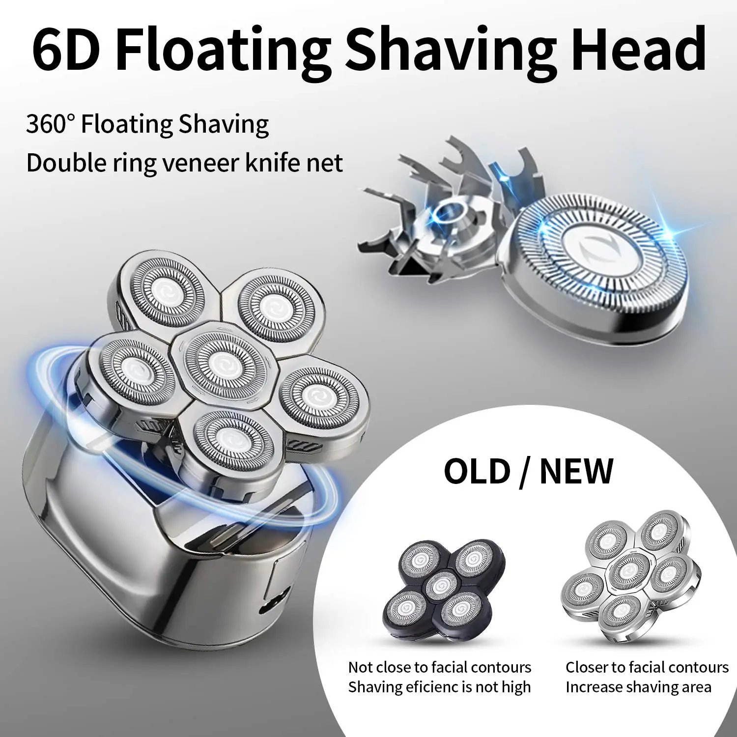 5in1 Beard Trimmer Electric Hair Shaver for Man Foil Hair Trimming 6 Floating Blades IPX6 Wash Professional Bald Shaving Machine