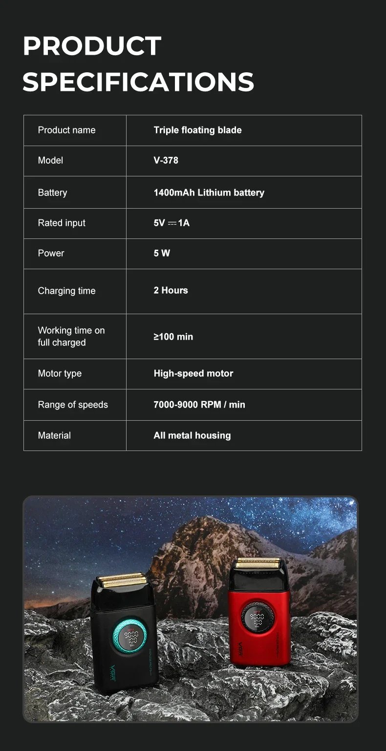 VGR Shaver Professional Shaver 9000 RPM Beard Trimmer Rechargeable Razor Electric Beard Shaver Portable Trimmer for Men V-378 VGR Shaver Professional Shaver 9000 RPM Beard Trimmer Rechargeable Razor Electric Beard Shaver Portable Trimmer for Men V-378