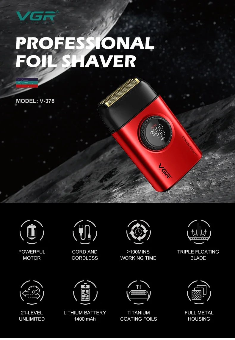 VGR Shaver Professional Shaver 9000 RPM Beard Trimmer Rechargeable Razor Electric Beard Shaver Portable Trimmer for Men V-378 VGR Shaver Professional Shaver 9000 RPM Beard Trimmer Rechargeable Razor Electric Beard Shaver Portable Trimmer for Men V-378