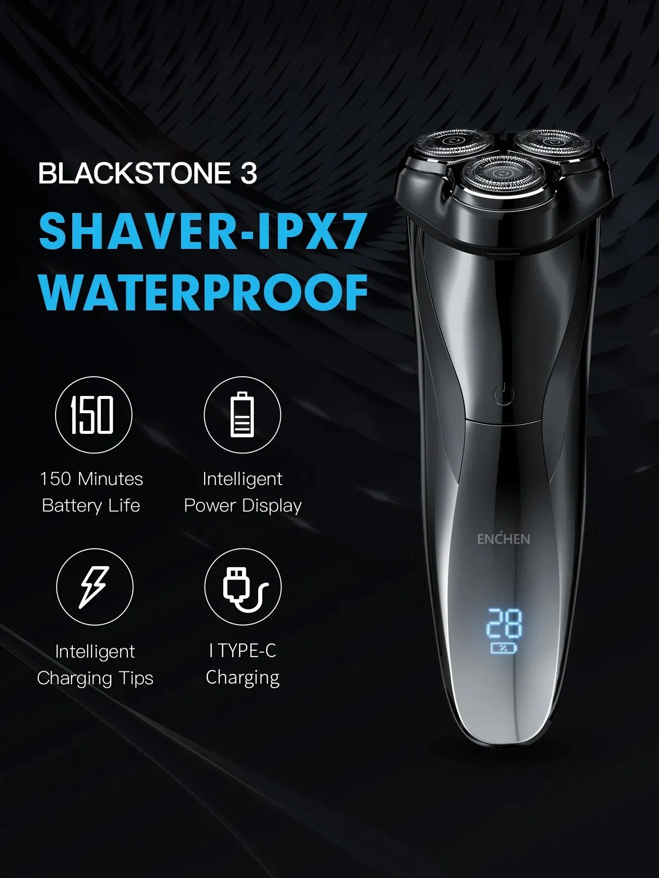 ENCHEN Electric Shaver 3D Blackstone 3 IPX7 Waterproof Razor Wet And Dry Dual Use Face Beard Battery Digital Display For Men ENCHEN Electric Shaver 3D Blackstone 3 IPX7 Waterproof Razor Wet And Dry Dual Use Face Beard Battery Digital Display For Men