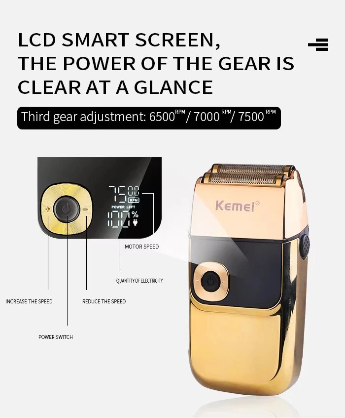 Kemei KM-2028 All Metal Washable Electric Shavers USB Charging Rechargeable Shaver Men's Shaving Razor Gold And Silver Trimmer Kemei KM-2028 All Metal Washable Electric Shavers USB Charging Rechargeable Shaver Men's Shaving Razor Gold And Silver Trimmer