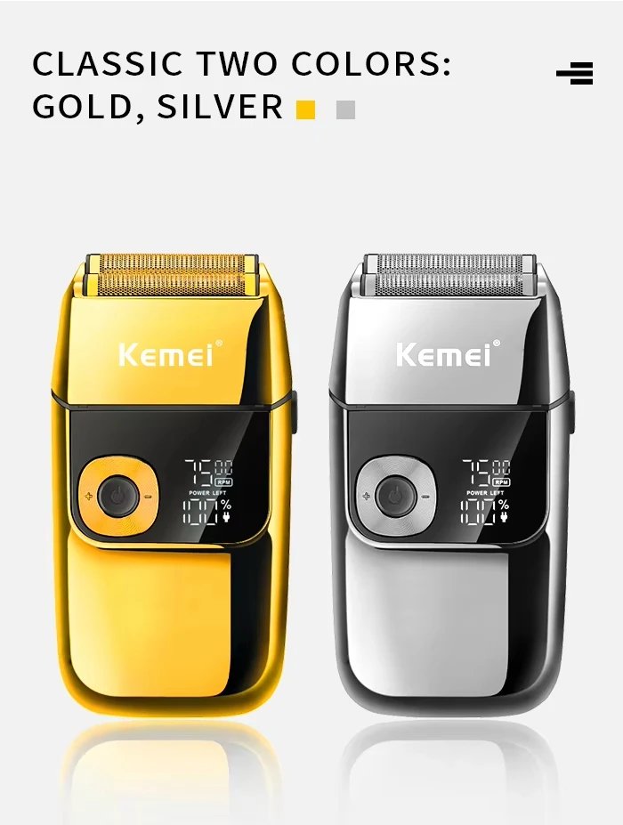 Kemei KM-2028 All Metal Washable Electric Shavers USB Charging Rechargeable Shaver Men's Shaving Razor Gold And Silver Trimmer Kemei KM-2028 All Metal Washable Electric Shavers USB Charging Rechargeable Shaver Men's Shaving Razor Gold And Silver Trimmer