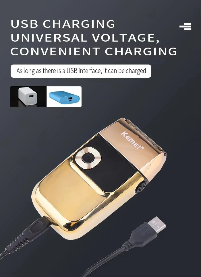 Kemei KM-2028 All Metal Washable Electric Shavers USB Charging Rechargeable Shaver Men's Shaving Razor Gold And Silver Trimmer Kemei KM-2028 All Metal Washable Electric Shavers USB Charging Rechargeable Shaver Men's Shaving Razor Gold And Silver Trimmer