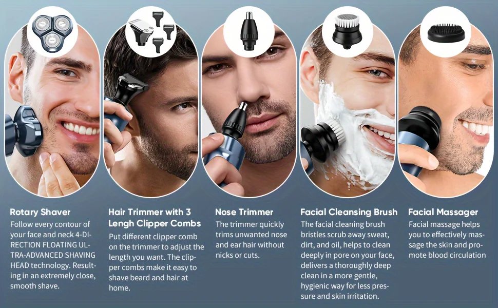SEJOY 5 In1 Electric Hair Trimmer Set,Electric Razor for Men 3D Electric Shavers IPX7 Rotary Cordless,Optional SEJOY 5 In1 Electric Hair Trimmer Set,Electric Razor for Men 3D Electric Shavers IPX7 Rotary Cordless,Optional