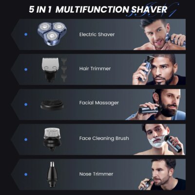 SEJOY 5 In1 Electric Hair Trimmer Set,Electric Razor for Men 3D Electric Shavers IPX7 Rotary Cordless,Optional - Image 2