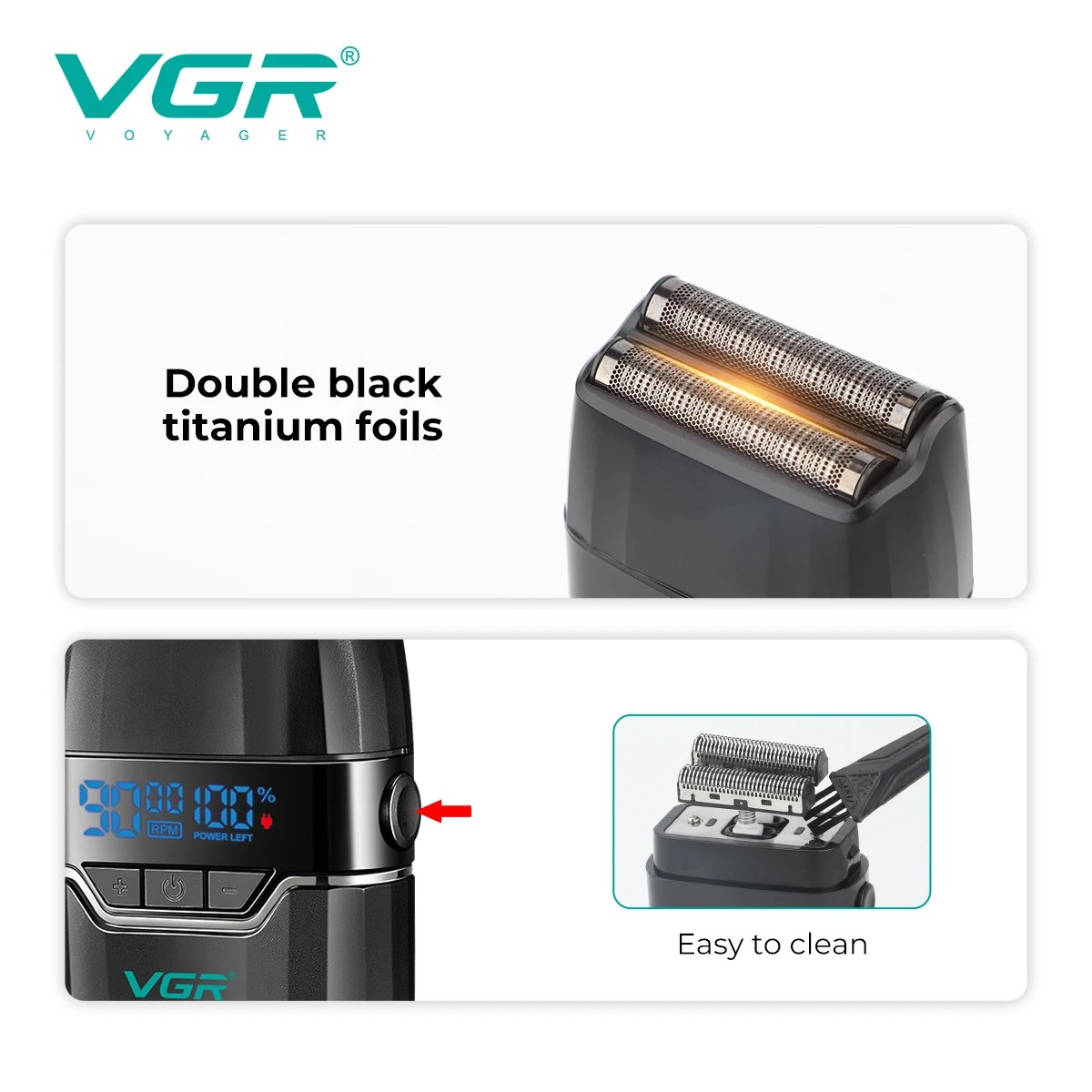 VGR Face Shaver 9000 RPM Foil Shaver LED Electric Shaver Professional Beard Trimmer Reciprocating Shaving Machine for Men V-308 - Image 3
