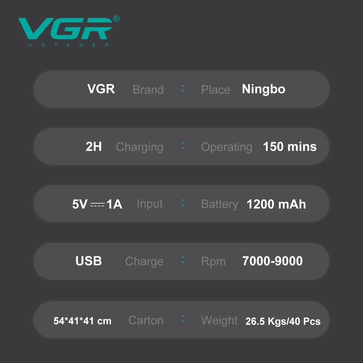 VGR Face Shaver 9000 RPM Foil Shaver LED Electric Shaver Professional Beard Trimmer Reciprocating Shaving Machine for Men V-308 - Image 5