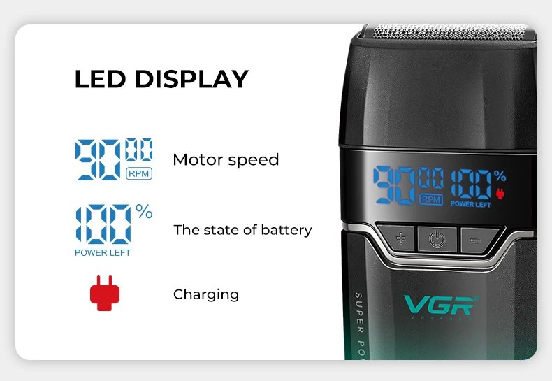 VGR Face Shaver 9000 RPM Foil Shaver LED Electric Shaver Professional Beard Trimmer Reciprocating Shaving Machine for Men V-308 VGR Face Shaver 9000 RPM Foil Shaver LED Electric Shaver Professional Beard Trimmer Reciprocating Shaving Machine for Men V-308
