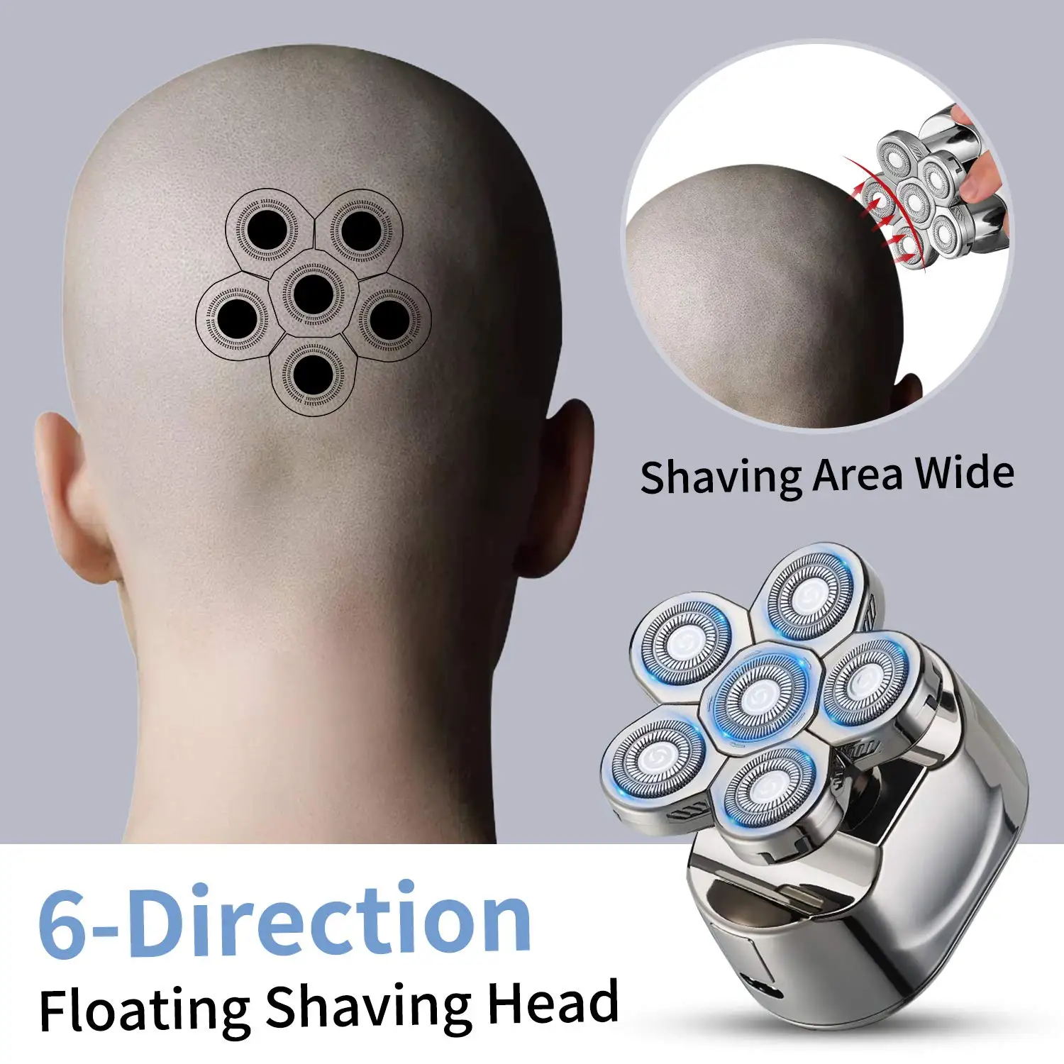 5 In 1 Men's Electric Head Shaver Razor Rechargeable Cordless Hair Shaving Razors For Bald Man Waterproof Wet Dry Beard Trimmer