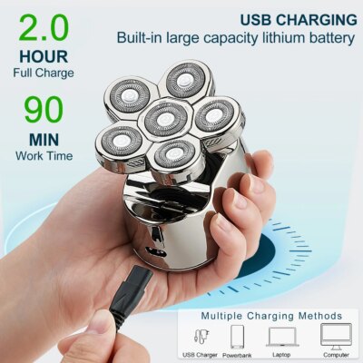5 In 1 Men's Electric Head Shaver Razor Rechargeable Cordless Hair Shaving Razors For Bald Man Waterproof Wet Dry Beard Trimmer - Image 5