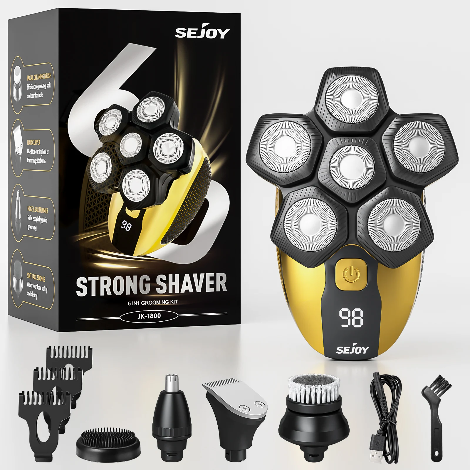 Sejoy Men 6D Floating Men Electric Shaver Wet Dry Beard Hair Trimmer Electric Razor Rechargeable Bald Head Shaving Machine