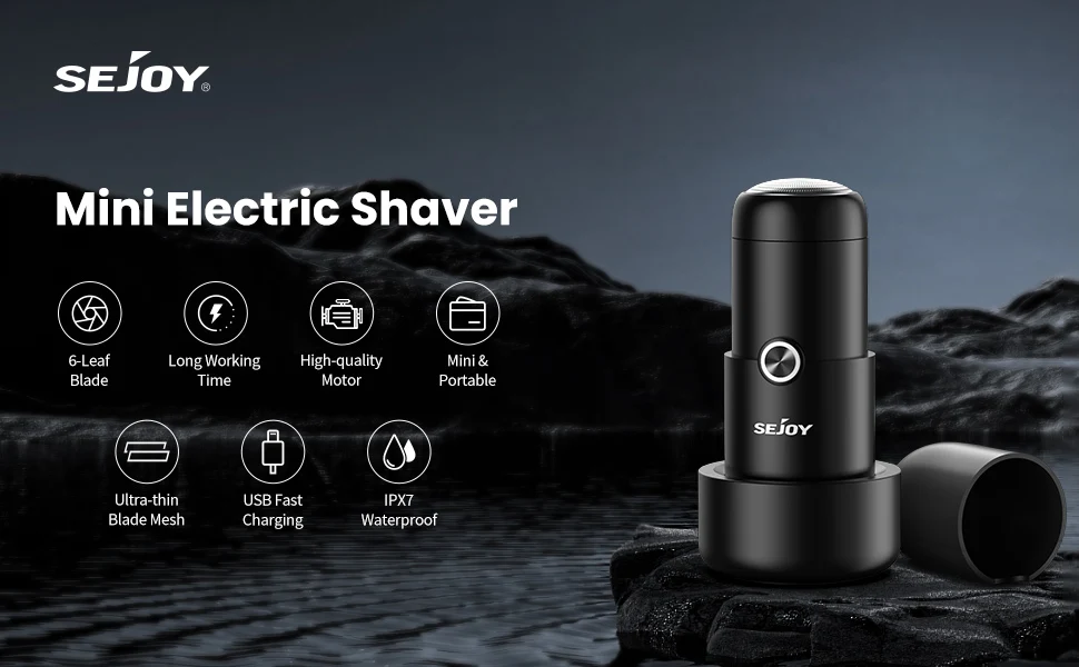 Sejoy Portable Electric Shaver Beard Trimmer Mini USB Rechargeable Shaver IPX7 Waterproof Long Working Time High Quality Motor