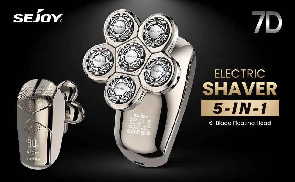 SEJOY Electric Shaver for Men Hair Clipper 5 IN1 Beard Trimmer Bald Head Shaver Wet & Dry Razor Husband Gift Boyfriend