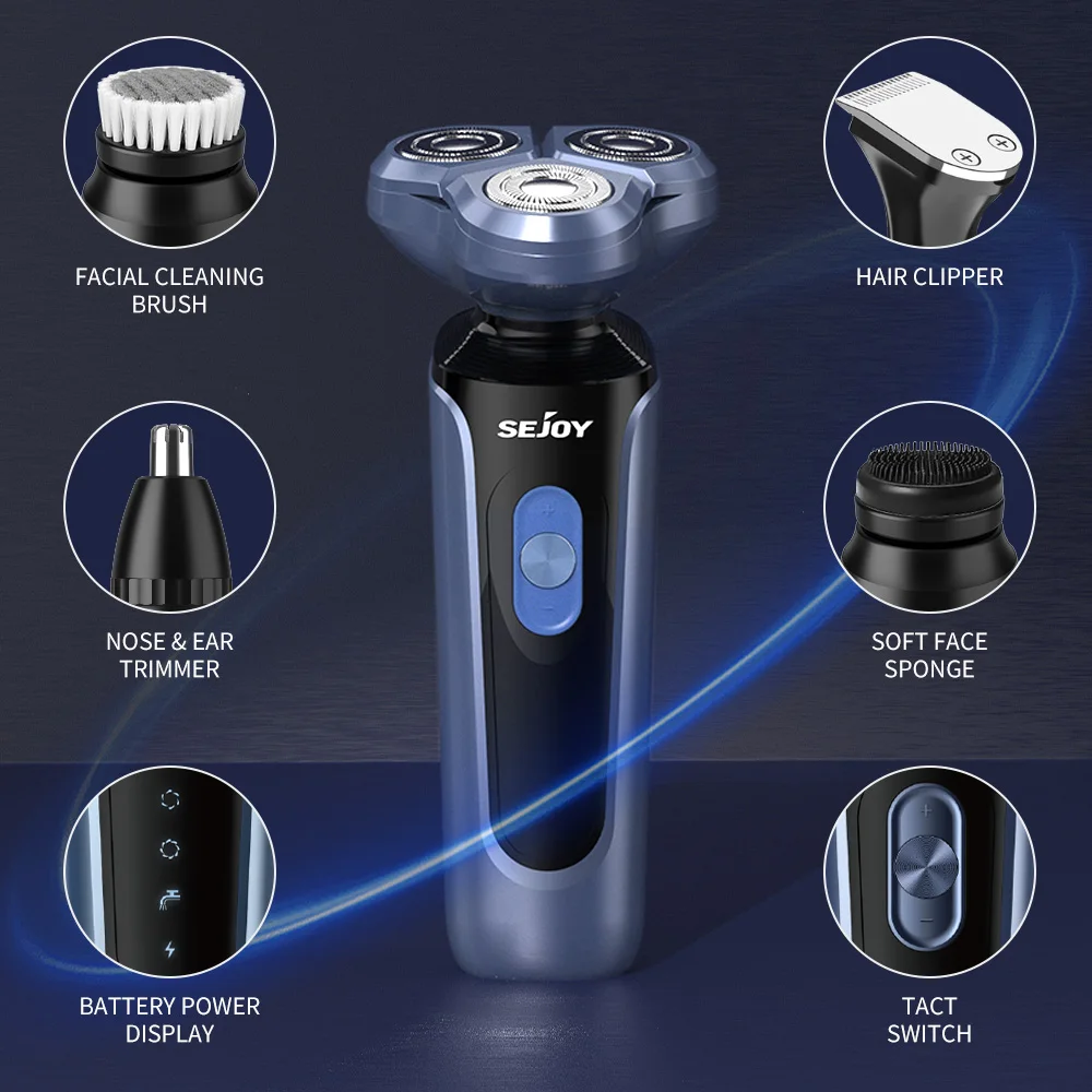 Sejoy Electric Razor for Men Foil Shaver with 3-Blade Edge Shaving Area, 7500 RPM High Speed Motor Digital Power Display Mens El