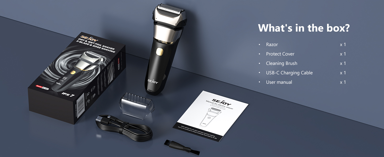 Sejoy Electric Razor for Men Foil Shaver with 3-Blade Edge Shaving Area, 7500 RPM High Speed Motor Digital Power Display Mens El