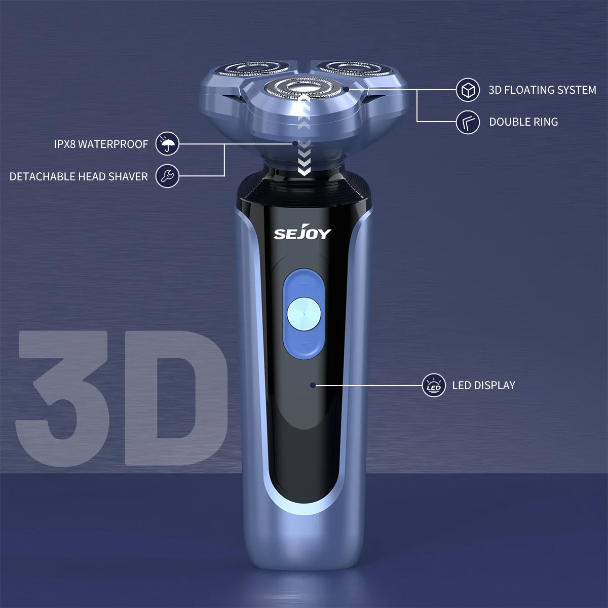 Sejoy Electric Razor for Men Foil Shaver with 3-Blade Edge Shaving Area, 7500 RPM High Speed Motor Digital Power Display Mens El