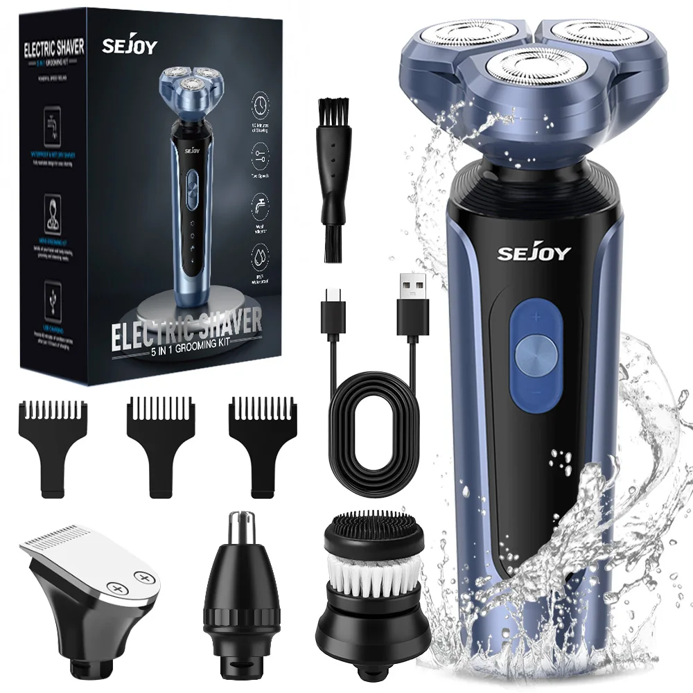 Sejoy Electric Razor for Men Foil Shaver with 3-Blade Edge Shaving Area, 7500 RPM High Speed Motor Digital Power Display Mens El