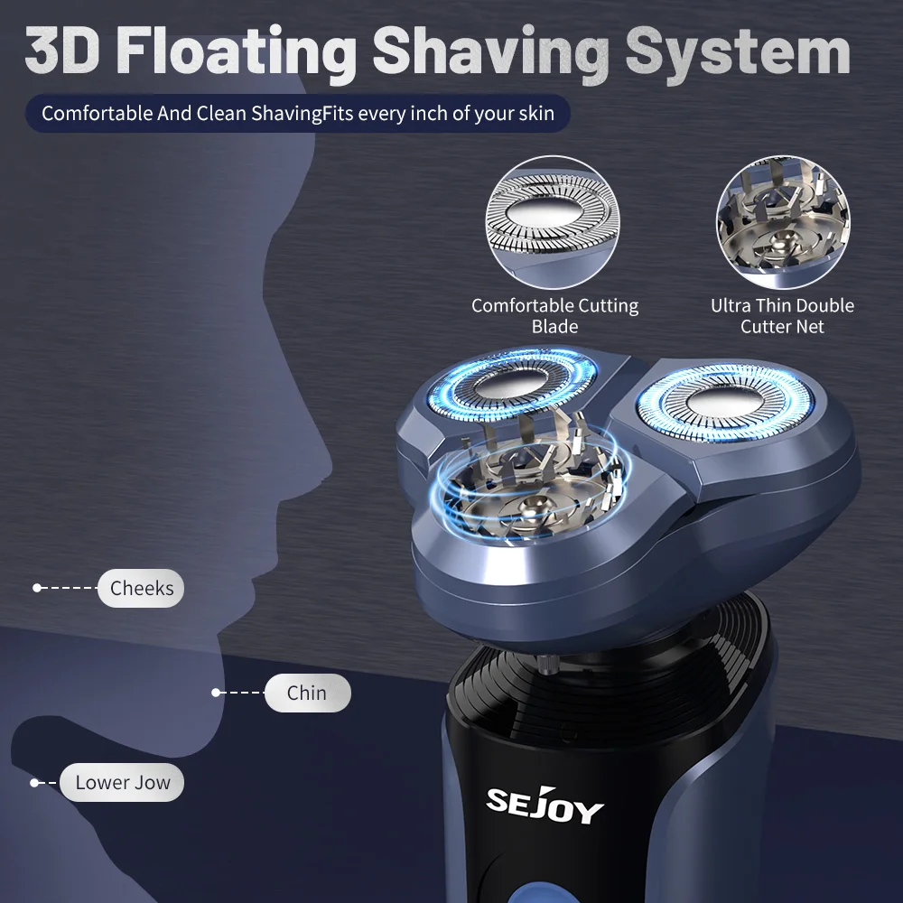 Sejoy Electric Razor for Men Foil Shaver with 3-Blade Edge Shaving Area, 7500 RPM High Speed Motor Digital Power Display Mens El