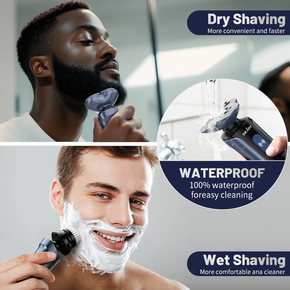 Sejoy Electric Razor for Men Foil Shaver with 3-Blade Edge Shaving Area, 7500 RPM High Speed Motor Digital Power Display Mens El