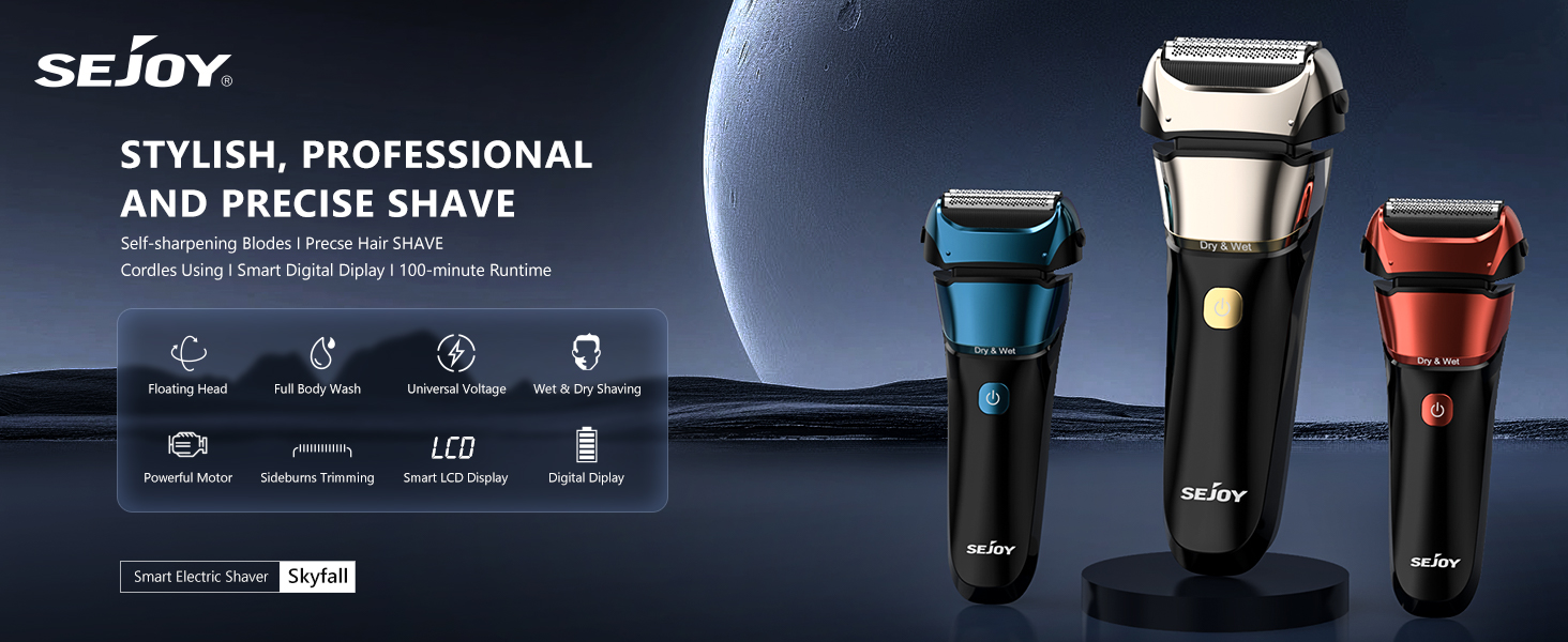 Sejoy Electric Razor for Men Foil Shaver with 3-Blade Edge Shaving Area, 7500 RPM High Speed Motor Digital Power Display Mens El