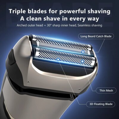 Sejoy Electric Razor for Men Foil Shaver with 3-Blade Edge Shaving Area, 7500 RPM High Speed Motor Digital Power Display Mens El - Image 2