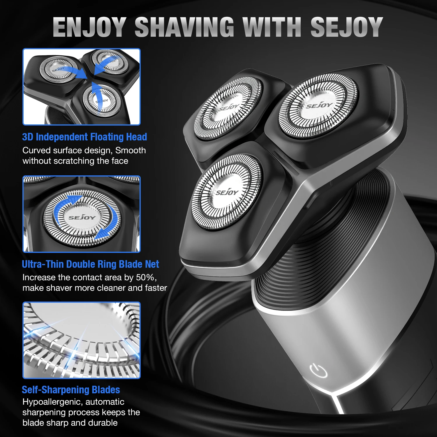 Sejoy KNIGHT Men's Electric Shaver kit Rechargeable Multi-functional Electric Hair Trimmer Razor Nose Trimmer Beard Hair Clipper