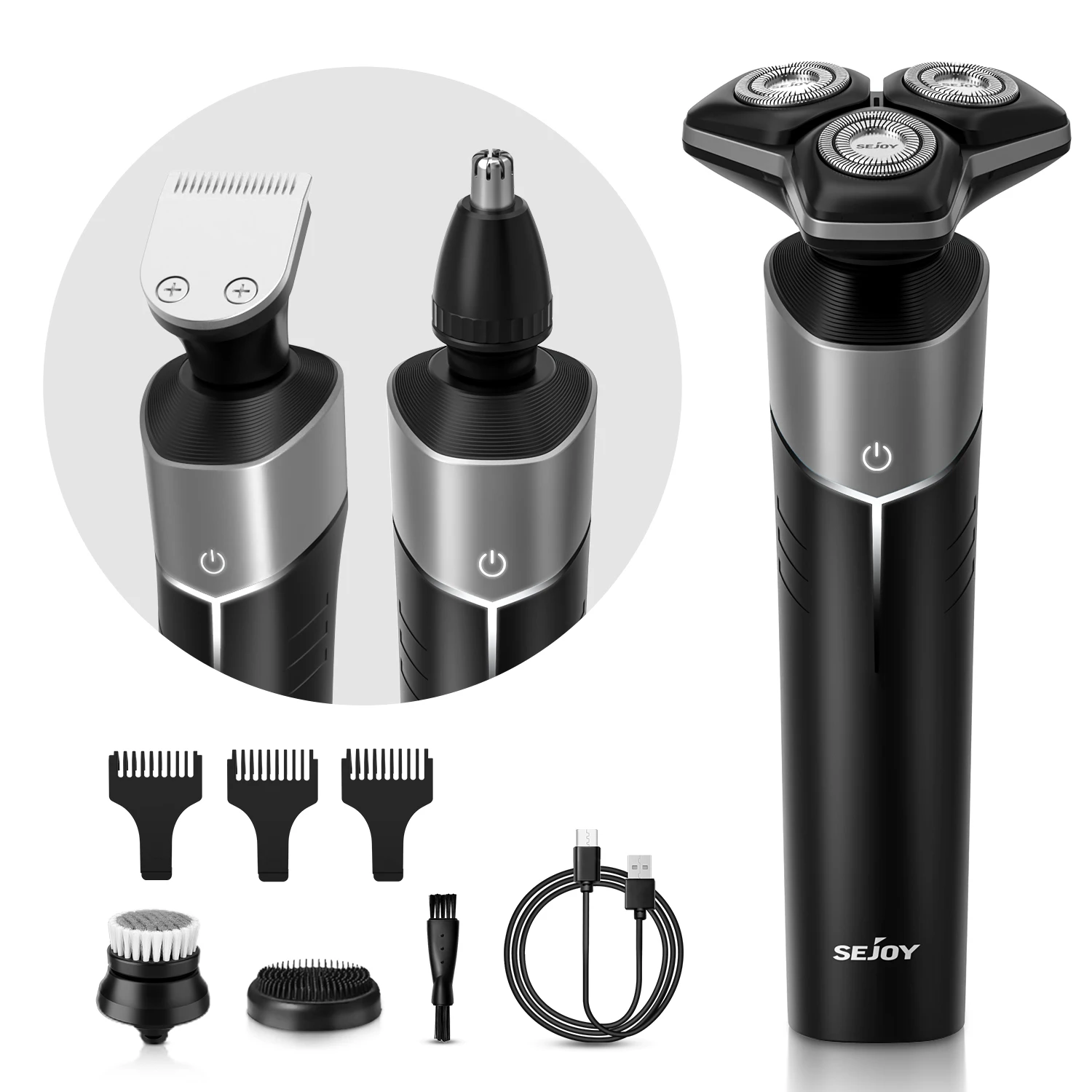 Sejoy KNIGHT Men's Electric Shaver kit Rechargeable Multi-functional Electric Hair Trimmer Razor Nose Trimmer Beard Hair Clipper