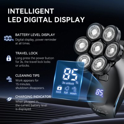 Kensen S8 Electric Head Shavers for Men 7D Floating Cutter Rechargeable IPX6 Waterproof Beard Trimmer Bald Head Shaving Machine - Image 3