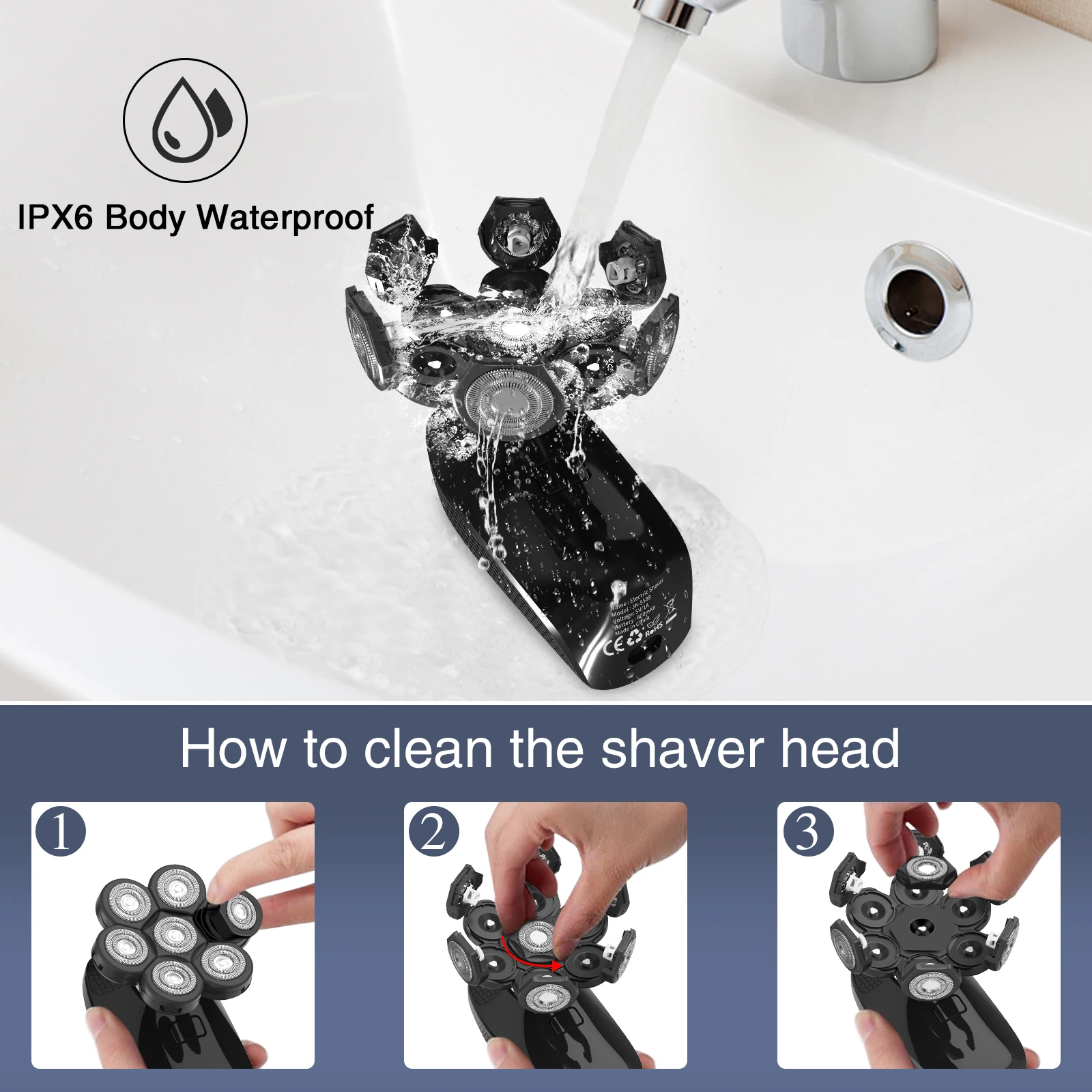 Kensen S8 Electric Head Shavers for Men 7D Floating Cutter Rechargeable IPX6 Waterproof Beard Trimmer Bald Head Shaving Machine