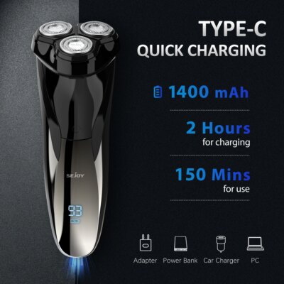 2 in 1 Electric Shaver 3D Men  Razor Beard Trimmer With LCD Display IPX7 Waterproof USB Rechargeable Electric Shaving Machine - Image 6